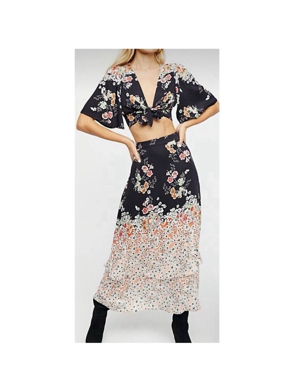 Free People Floral Tie-Front Crop Top Size 0